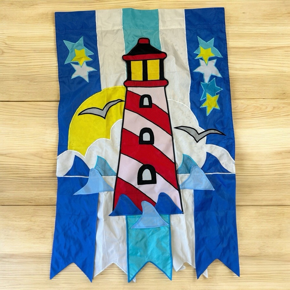 Lighthouse Nautical Oasis Embroidered 3D Design Outdoor Flag Double Sided 26x40"